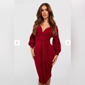 ❣️Burgundy off the shoulder wrap midi dress❣️